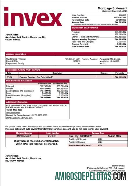 imprimível Modelo de declaração de hipoteca do México Banco Invex em Word e PDF
